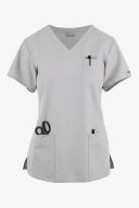Butter-Soft Originals Women's 7-Pocket Curved V-Neck Scrub Top in Silver | Size M Polyester/cotton