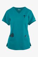 Butter-Soft Originals Women's 7-Pocket Curved V-Neck Scrub Top in Teal | Size XS Polyester/cotton