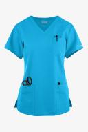 Butter-Soft Originals Women's 7-Pocket Curved V-Neck Scrub Top in Turquoise | Size L Polyester/cotton