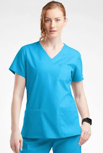 Butter-Soft Originals Women's 7-Pocket Curved V-Neck Scrub Top in Turquoise | Size L Polyester/cotton