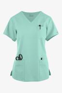 Butter-Soft Originals Women's 7-Pocket Curved V-Neck Scrub Top in Water Mint | Size 4x Polyester/cotton