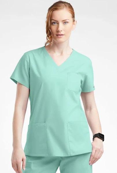 Butter-Soft Originals Women's 7-Pocket Curved V-Neck Scrub Top in Water Mint | Size M Polyester/cotton