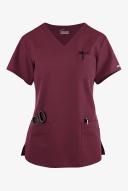 Butter-Soft Originals Women's 7-Pocket Curved V-Neck Scrub Top in Wine | Size M Polyester/cotton