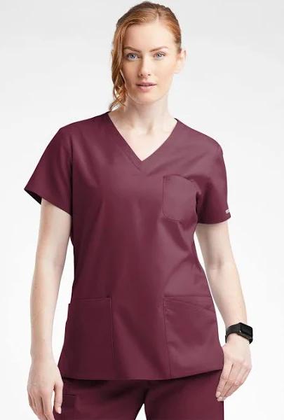 Butter-Soft Originals Women's 7-Pocket Curved V-Neck Scrub Top in Wine | Size M Polyester/cotton