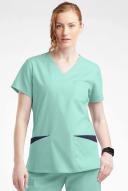 Butter-Soft Originals Women's 7-Pocket Rounded V-Neck Scrub Top in Water Mint/Navy | Size L Polyester/cotton