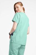 Butter-Soft Originals Women's 7-Pocket Rounded V-Neck Scrub Top in Water Mint/Navy | Size L Polyester/cotton