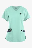 Butter-Soft Originals Women's 7-Pocket Rounded V-Neck Scrub Top in Water Mint/Navy | Size L Polyester/cotton