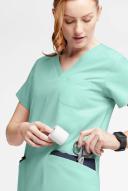 Butter-Soft Originals Women's 7-Pocket Rounded V-Neck Scrub Top in Water Mint/Navy | Size L Polyester/cotton