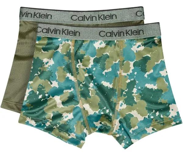 Calvin Klein Boys' Performance Boxer Briefs 2-Pack - Olivine/Camo Splat Size Large - AfterPay & zipPay Available