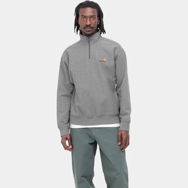 Carhartt WIP Men's Half Zip American Script Sweat in Dark Grey Heather, Size XX-Large | END. Clothing