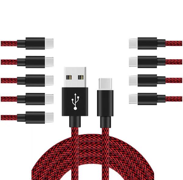 Catzon 1m 2m 3M 10packs USB Type C Cable Nylon Braided W Phone Cable Fast Charger Cable USB Cord -Black Red - 3M - AfterPay & zipPay Available