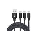 Catzon 1m 2m 3M 3packs USB Type C Cable Nylon Braided W Phone Cable Fast Charger Cable USB Cord -Black Gray - 2m - AfterPay & zipPay Available