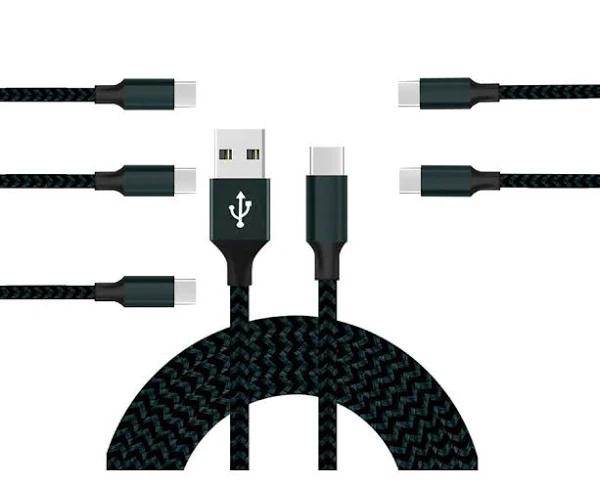 Catzon 1m 2m 3M 5Packs USB Type C Cable Nylon Braided W Phone Cable Fast Charger Cable USB Cord -Black Blue - 1m - AfterPay & zipPay Available