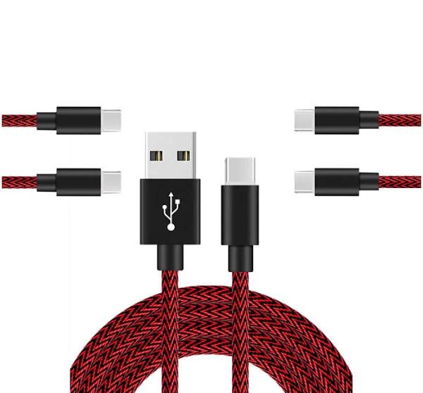 Catzon 1m 2m 3M 5Packs USB Type C Cable Nylon Braided W Phone Cable Fast Charger Cable USB Cord -Black Red - 3M - AfterPay & zipPay Available