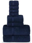 Chakir Turkish Linens | Hotel & Spa Quality 100% Cotton Premium Turkish Towels | Soft & Absorbent (8-piece Towel Sets, Navy Blue)