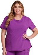 Cherokee Infinity Women's 3-Pocket Stretch Round Neck Scrub Top in Bright Violet | Size M Polyester/spandex
