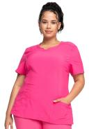 Cherokee Infinity Women's 3-Pocket Stretch Round Neck Scrub Top in Bright Violet | Size M Polyester/spandex