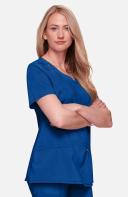 Cherokee Infinity Women's 3-Pocket Stretch Round Neck Scrub Top in Bright Violet | Size M Polyester/spandex