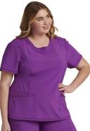 Cherokee Infinity Women's 3-Pocket Stretch Round Neck Scrub Top in Bright Violet | Size XL Polyester/spandex