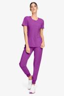 Cherokee Infinity Women's 3-Pocket Stretch Round Neck Scrub Top in Bright Violet | Size XL Polyester/spandex