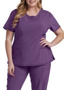 Cherokee Infinity Women's 3-Pocket Stretch Round Neck Scrub Top in Bright Violet | Size XS Polyester/spandex