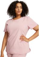 Cherokee Infinity Women's 3-Pocket Stretch Round Neck Scrub Top in Frosted Rose Heather | Size 3x Polyester/spandex