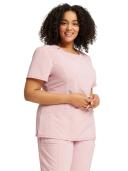 Cherokee Infinity Women's 3-Pocket Stretch Round Neck Scrub Top in Frosted Rose Heather | Size 3x Polyester/spandex