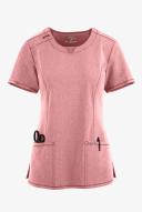 Cherokee Infinity Women's 3-Pocket Stretch Round Neck Scrub Top in Frosted Rose Heather | Size 3x Polyester/spandex