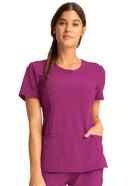 Cherokee Infinity Women's 3-Pocket Stretch Round Neck Scrub Top in Frosted Rose Heather | Size 3x Polyester/spandex