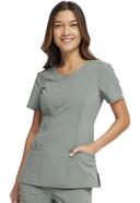 Cherokee Infinity Women's 3-Pocket Stretch Round Neck Scrub Top in Frosted Rose Heather | Size L Polyester/spandex