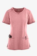 Cherokee Infinity Women's 3-Pocket Stretch Round Neck Scrub Top in Frosted Rose Heather | Size L Polyester/spandex