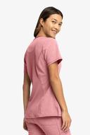 Cherokee Infinity Women's 3-Pocket Stretch Round Neck Scrub Top in Frosted Rose Heather | Size L Polyester/spandex