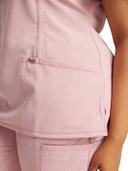 Cherokee Infinity Women's 3-Pocket Stretch Round Neck Scrub Top in Frosted Rose Heather | Size L Polyester/spandex