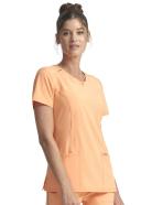Cherokee Infinity Women's 3-Pocket Stretch Round Neck Scrub Top in Peach Linen | Size 2x Polyester/spandex