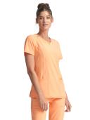 Cherokee Infinity Women's 3-Pocket Stretch Round Neck Scrub Top in Peach Linen | Size 2x Polyester/spandex