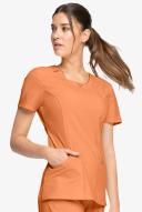 Cherokee Infinity Women's 3-Pocket Stretch Round Neck Scrub Top in Peach Linen | Size M Polyester/spandex