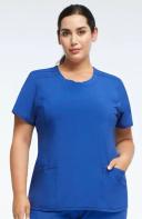 Cherokee Infinity Women's 3-Pocket Stretch Round Neck Scrub Top in Peach Linen | Size S Polyester/spandex