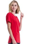 Cherokee Infinity Women's 3-Pocket Stretch Round Neck Scrub Top in Peach Linen | Size XL Polyester/spandex