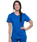 Cherokee Infinity Women's 3-Pocket Stretch Round Neck Scrub Top in Peach Linen | Size XS Polyester/spandex