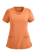 Cherokee Infinity Women's 3-Pocket Stretch Round Neck Scrub Top in Peach Linen | Size XS Polyester/spandex