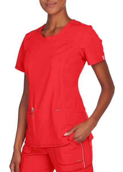 Cherokee Infinity Women's 3-Pocket Stretch Round Neck Scrub Top in Rooftop Red | Size L Polyester/spandex