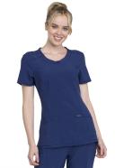 Cherokee Infinity Women's 3-Pocket Stretch Round Neck Scrub Top in Royal | Size 5x Polyester/spandex