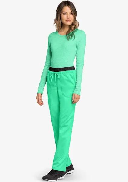 Cherokee Workwear Revolution Women's 5-Pocket Stretch Drawstring Cargo Scrub Pants in Sparkling Jade/Black | Size 3x Polyester/rayon/spandex