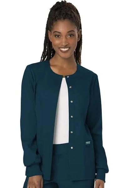 Cherokee Ww310 Snap Front Warm-Up Jacket, 78% Poly 20% Rayon, 2% Spandex , Warm Up Jacket, WW Revolution - Caribbean Blue, 4XL