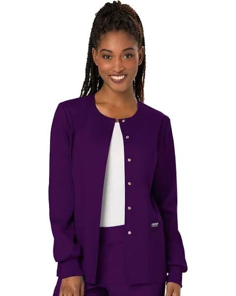 Cherokee Ww310 Snap Front Warm-Up Jacket, 78% Poly 20% Rayon, 2% Spandex , Warm Up Jacket, WW Revolution - Eggplant, 5XL