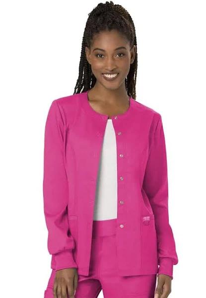 Cherokee Ww310 Snap Front Warm-Up Jacket, 78% Poly 20% Rayon, 2% Spandex , Warm Up Jacket, WW Revolution - Electric Pink, 3XL