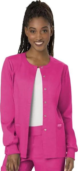 Cherokee Ww310 Snap Front Warm-Up Jacket, 78% Poly 20% Rayon, 2% Spandex , Warm Up Jacket, WW Revolution - Electric Pink, XXS