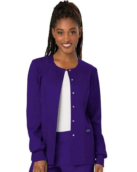 Cherokee Ww310 Snap Front Warm-Up Jacket, 78% Poly 20% Rayon, 2% Spandex , Warm Up Jacket, WW Revolution - Grape, 4XL