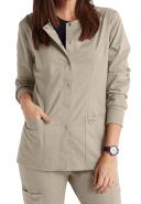 Cherokee Ww310 Snap Front Warm-Up Jacket, 78% Poly 20% Rayon, 2% Spandex , Warm Up Jacket, WW Revolution - Khaki, XS