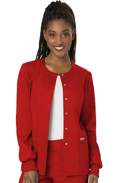 Cherokee Ww310 Snap Front Warm-Up Jacket, 78% Poly 20% Rayon, 2% Spandex , Warm Up Jacket, WW Revolution - Red, 4XL